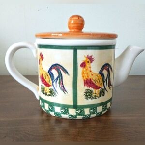 Vintage "Young's 1996" Ceramic - Hand Painted Teapot - Roosters